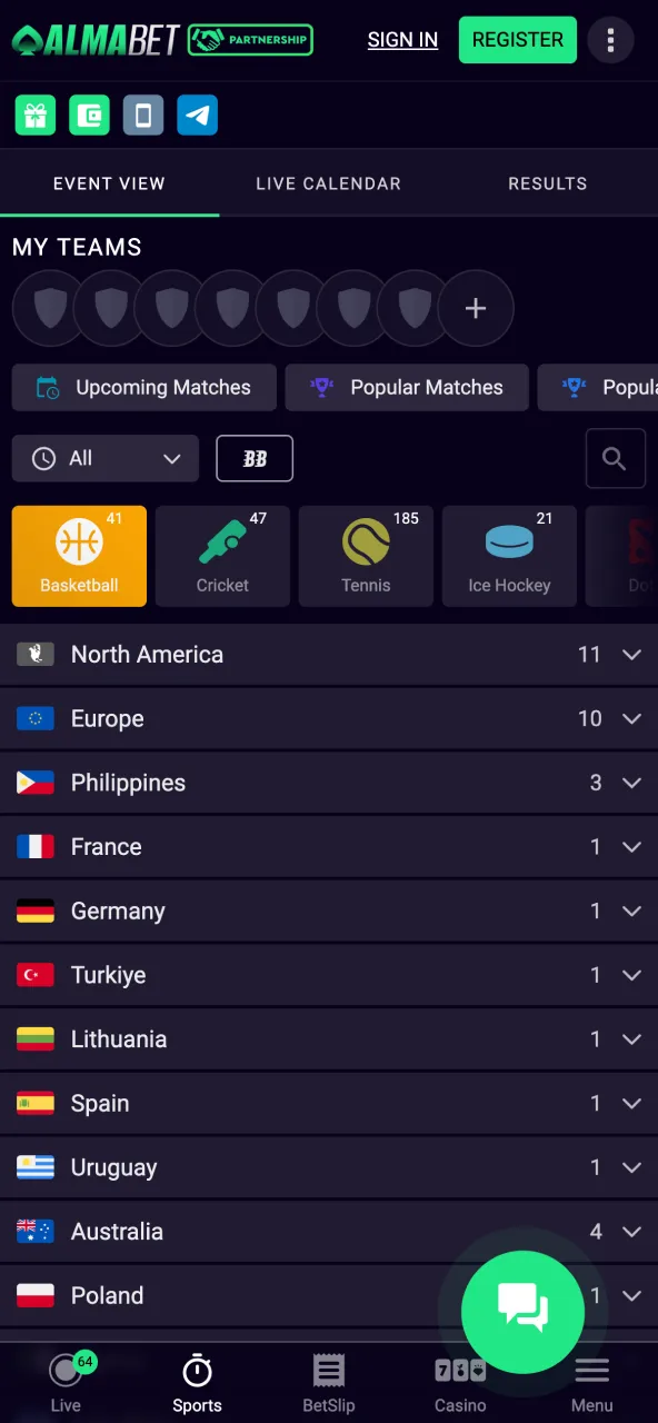 Explore sports betting markets on Almabet platform.